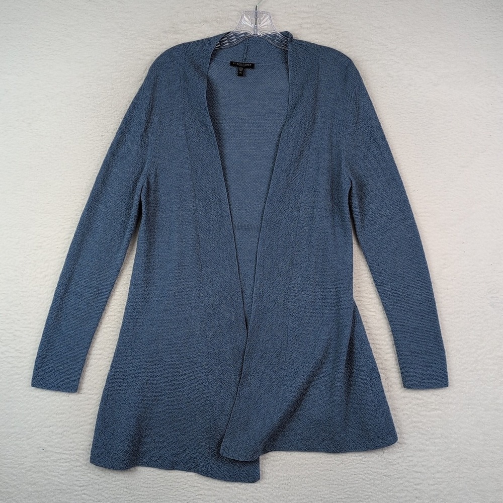 Eileen Fisher Wool Cardigan Sweater Sz Small PETITE Open Front Lightweight Blue